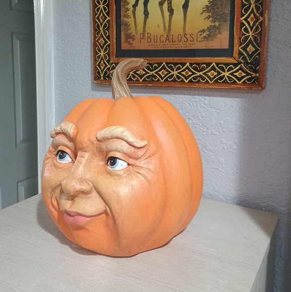 Whimsical Orange Pumpkin Face Sculpture - Picture 3 of 6